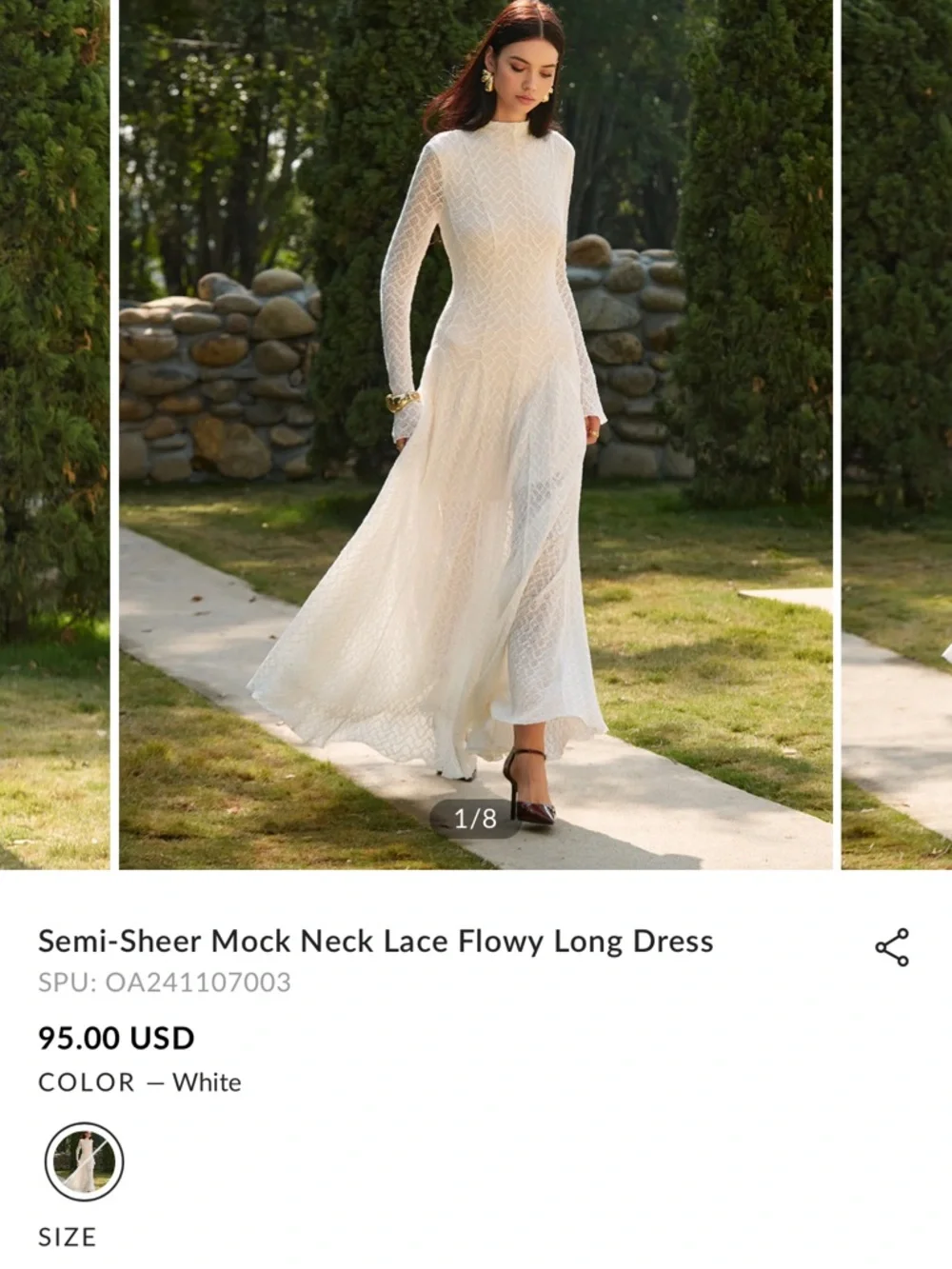 Commense Elegant White Lace Mock-Neck Long Sleeve Maxi Dress NWT - Picture 1 of 8